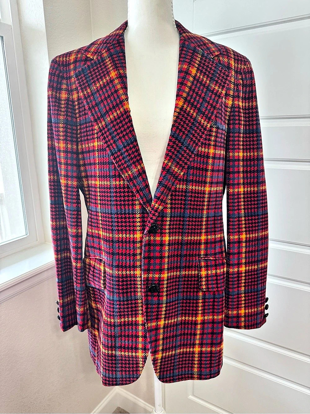 Vintage Plaid Corduroy Blazer Jacket